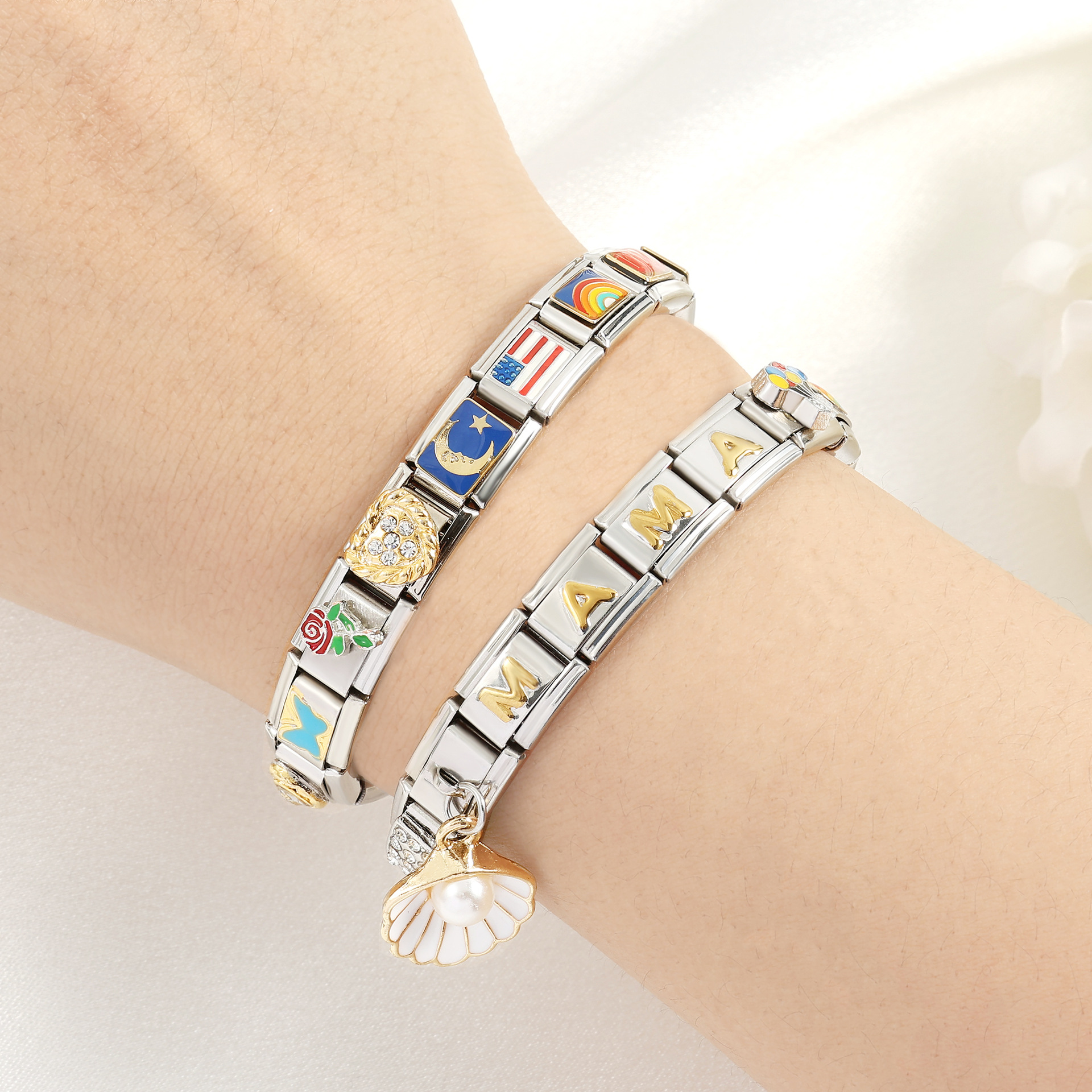 2026新品时尚欧美不锈钢弹簧手镯模块手链diy配件