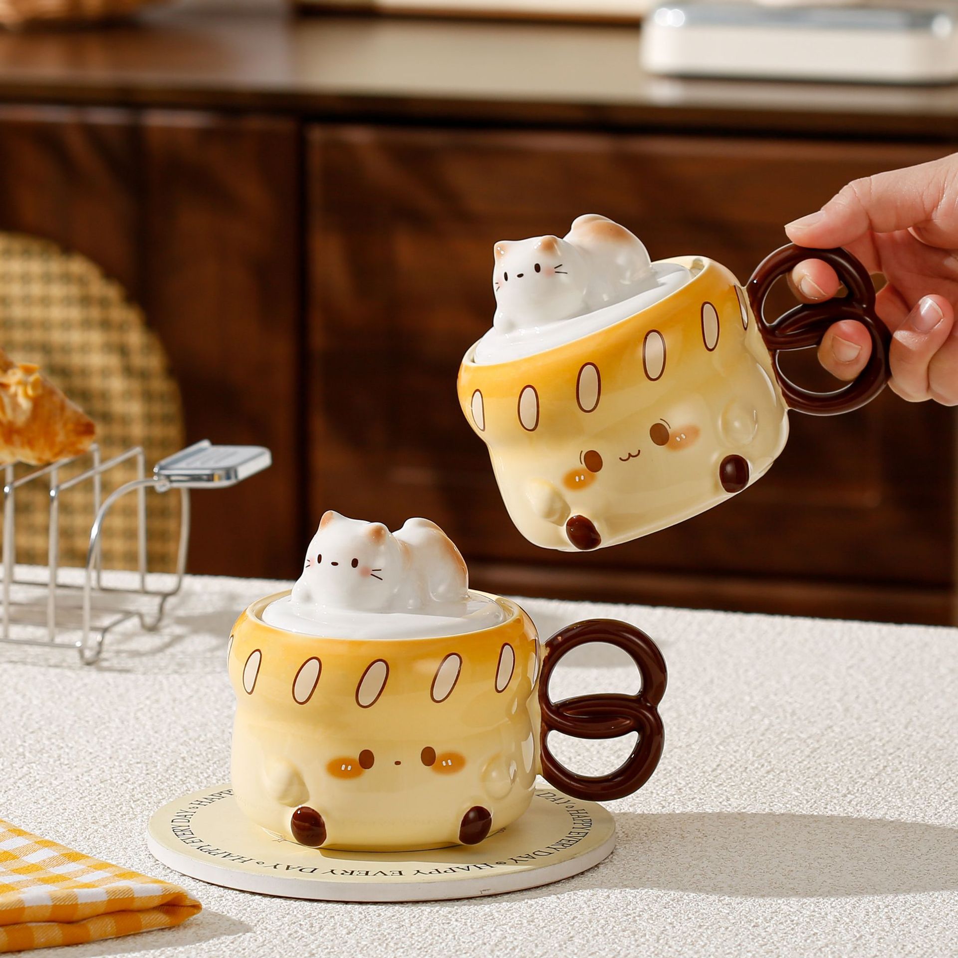 可爱面包猫咪卡通陶瓷杯马克杯喝水杯牛奶杯早餐杯实用礼物伴手礼详情7