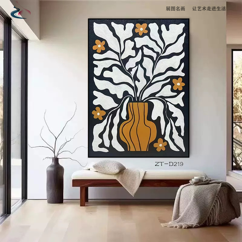 现代极简风美式抽象艺术画装饰画农村客厅别墅纯手绘油画