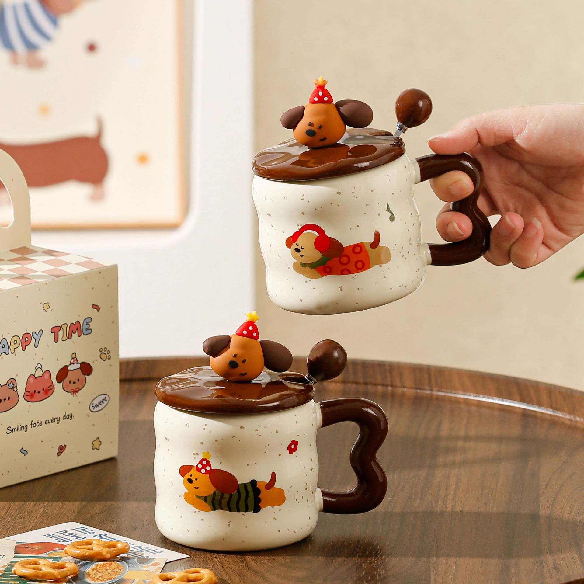 可爱腊肠狗高颜值马克杯陶瓷杯子水杯盖勺可爱礼盒生日创意伴手礼陶瓷马克杯详情4