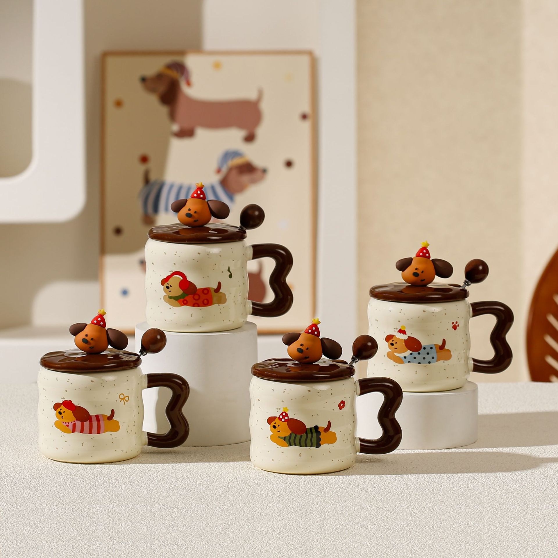 可爱腊肠狗高颜值马克杯陶瓷杯子水杯盖勺可爱礼盒生日创意伴手礼陶瓷马克杯详情9