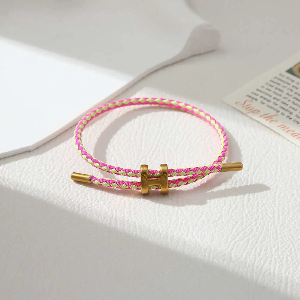 Cross-border titanium steel I-shaped buckle waterproof bracelet, stainless steel gold zodiac year braided steel wire rope, leather rope, red rope detail image 5