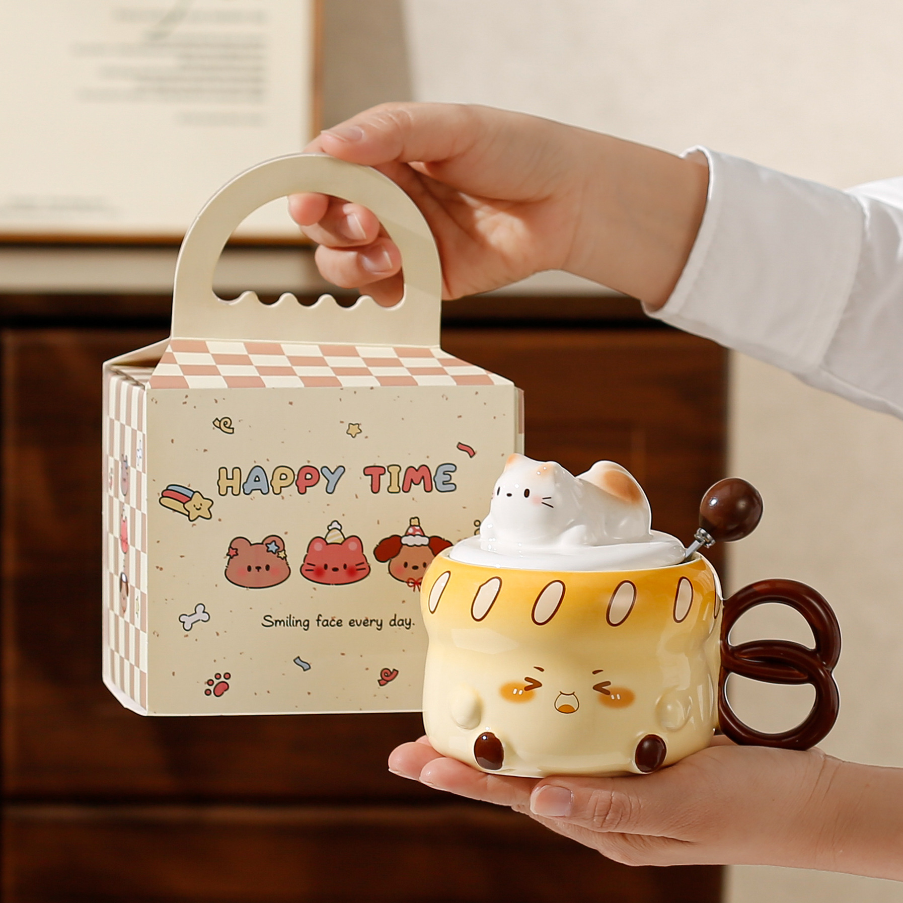 可爱面包猫咪卡通陶瓷杯马克杯喝水杯牛奶杯早餐杯实用礼物伴手礼详情8