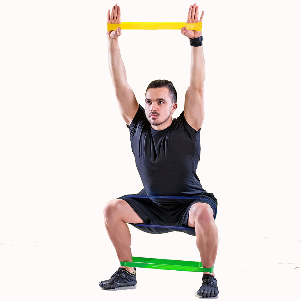 Resistance band fitness training set, multi-functional yoga squat resistance band, portable mini strength training, sports training, double resistance band, foot pedal resistance band, grip strength band, fitness equipment, rubber resistance band, home exercise supplies Specification drawing
