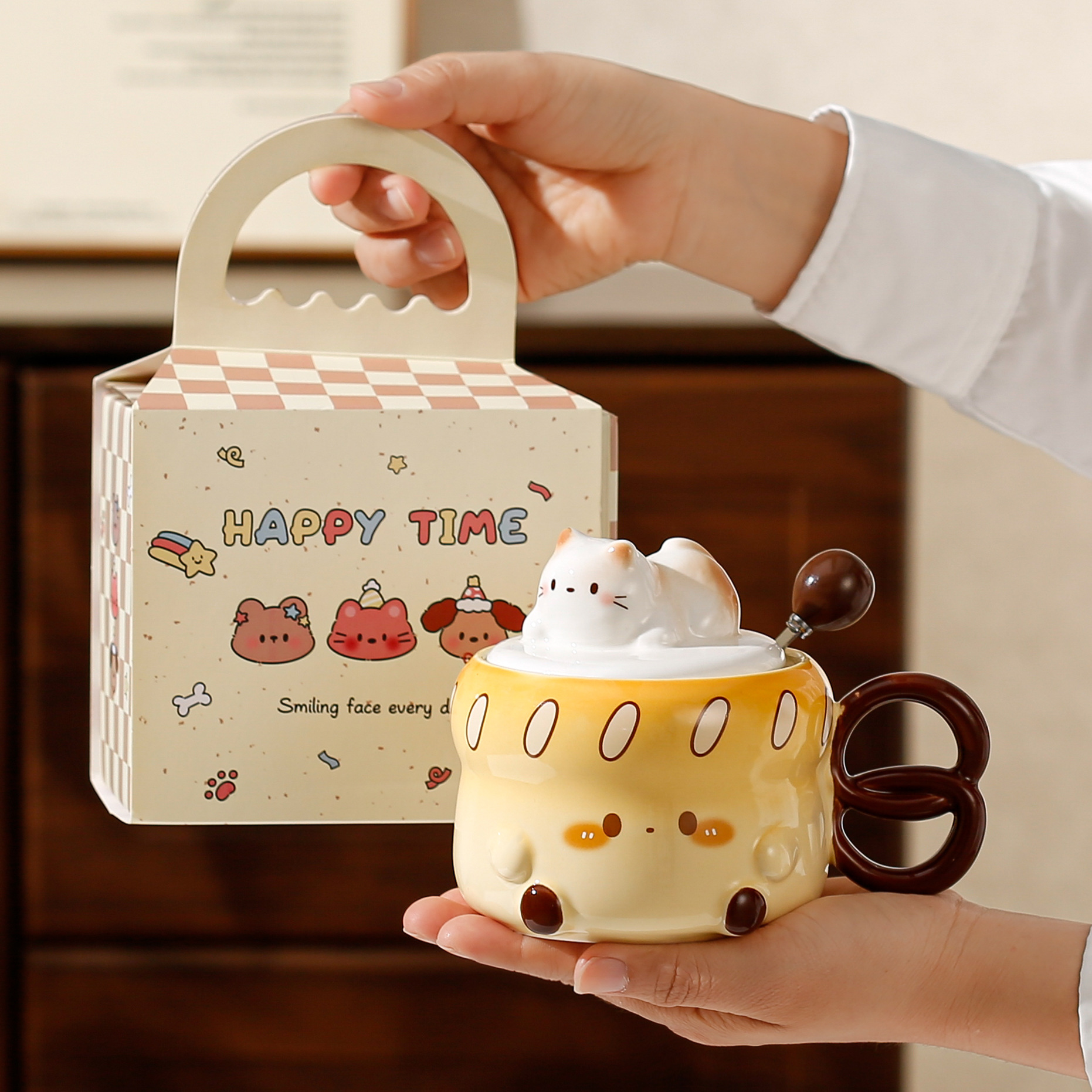 可爱面包猫咪卡通陶瓷杯马克杯喝水杯牛奶杯早餐杯实用礼物伴手礼详情9