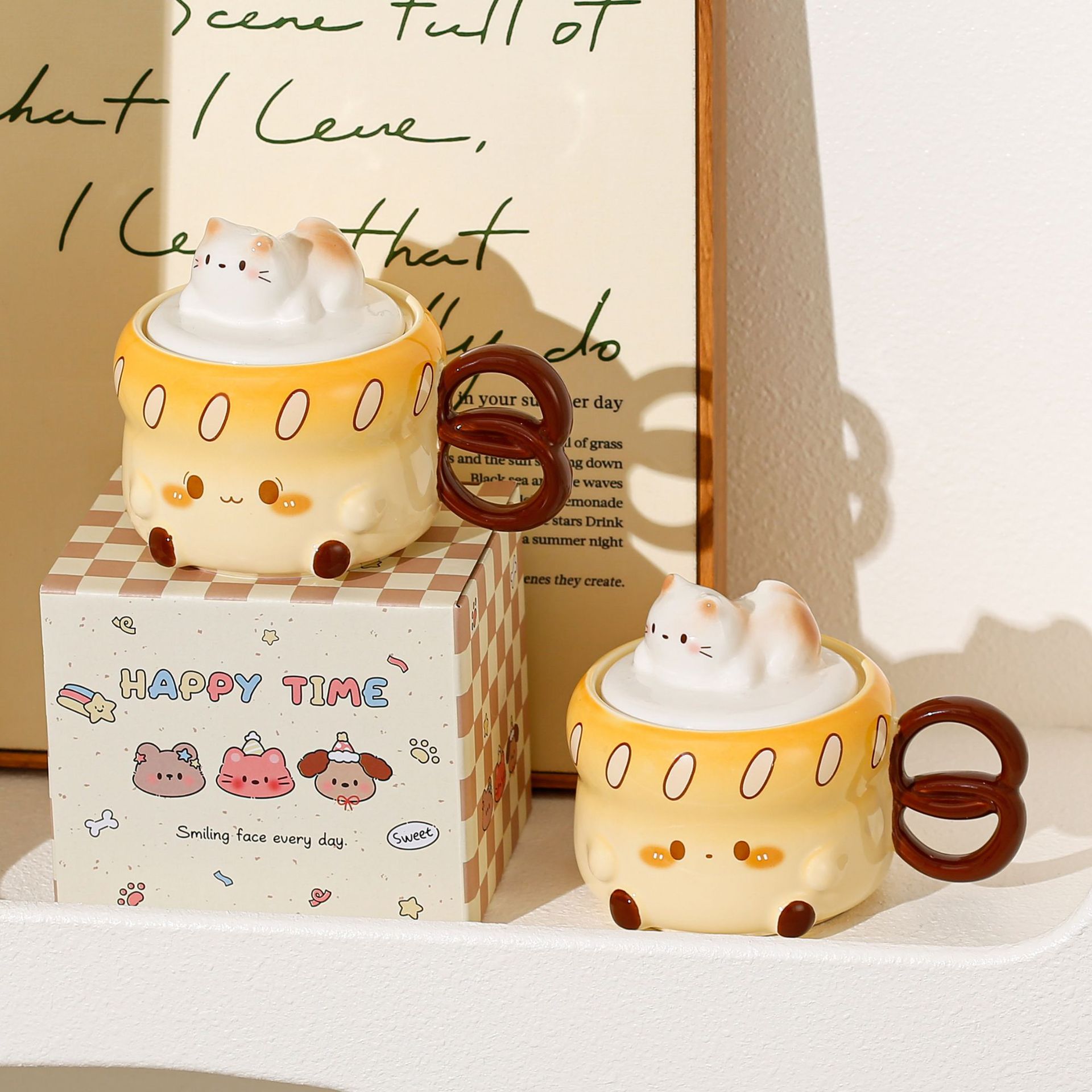 可爱面包猫咪卡通陶瓷杯马克杯喝水杯牛奶杯早餐杯实用礼物伴手礼详情4