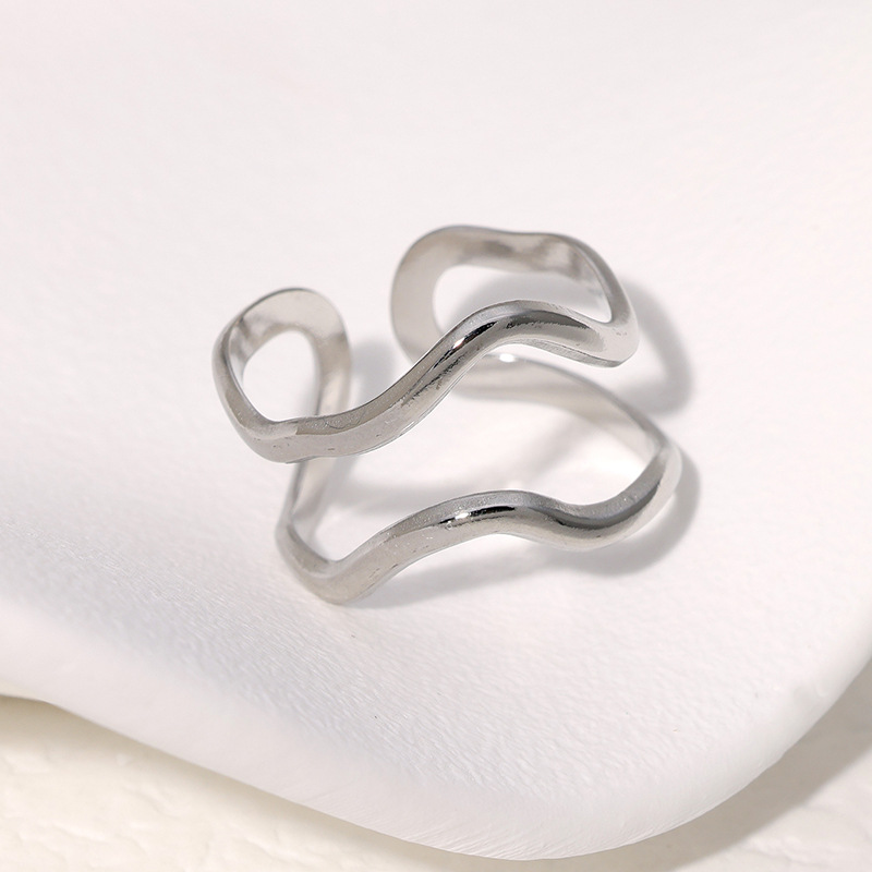Trendy accessory fashion export bestseller Double-line wavy open ring in gold steel color YYKK011 Item Picture