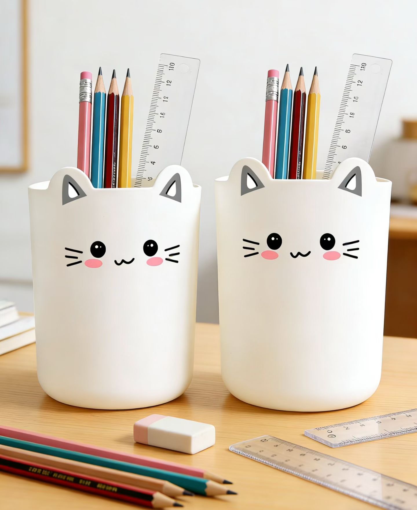 Children, babies, students, desktop trash can, pen holder, storage bucket, cartoon and cute, size 12.5*14.5, fun little cat and rabbit Application Scenario