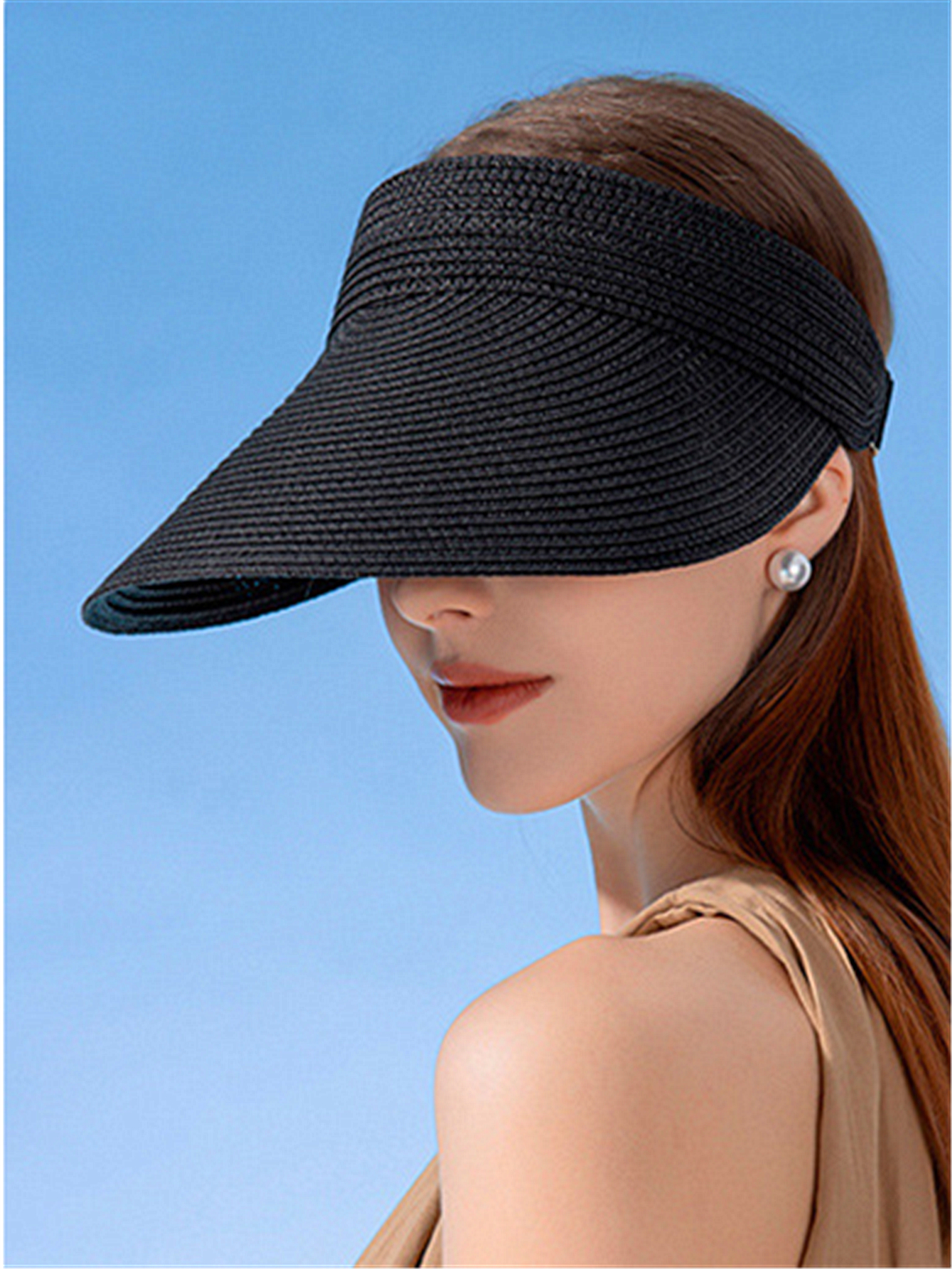 Women's summer straw hat, open-top straw hat, baseball hat, sun hat, wide-brimmed sun protection hat, sun hat, vacation beach hat, outdoor casual cycling hat, versatile and foldable hat Specification drawing