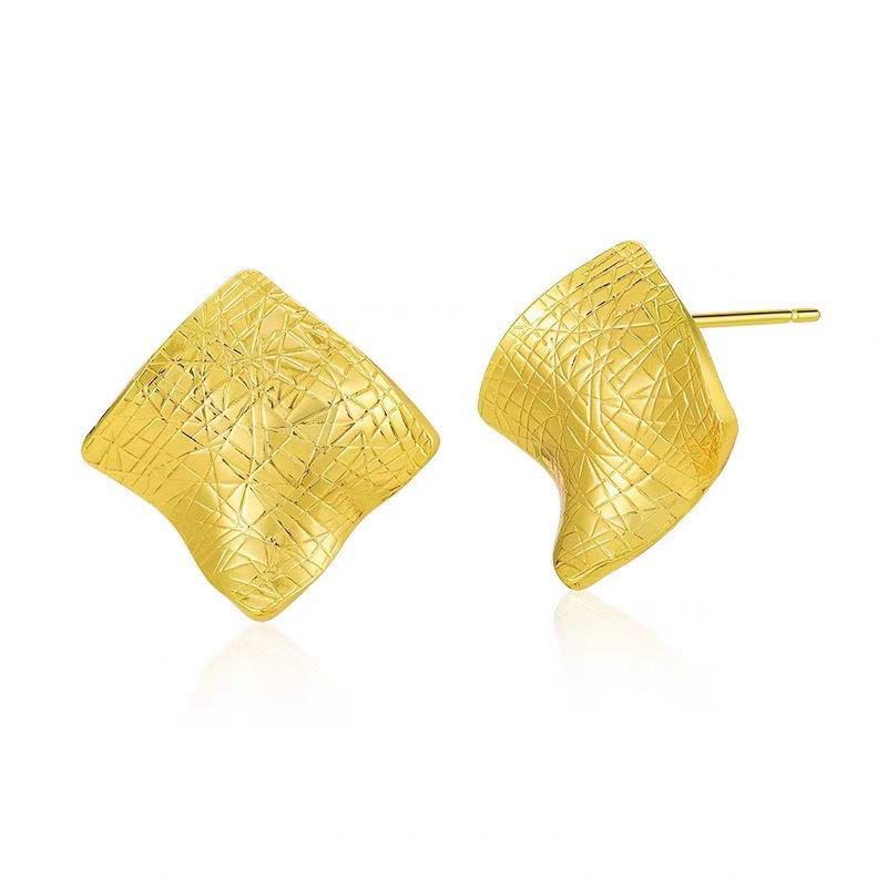European and American ins style, irregular and uneven design, French retro stud short stainless steel earrings details Picture