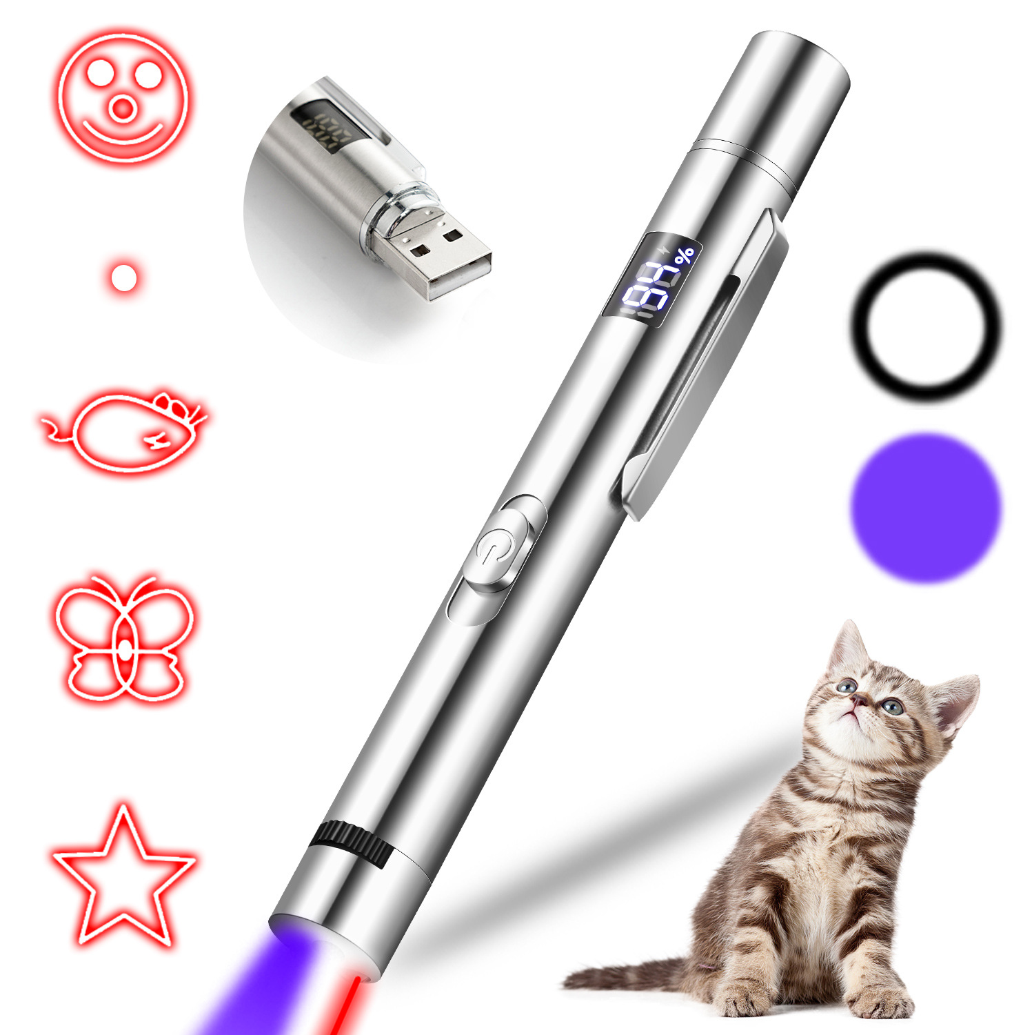 Laser pen USB charging, laser flashlight, engineering conference teaching stick, red light, green light, purple light, multi-cat toy, 243132432