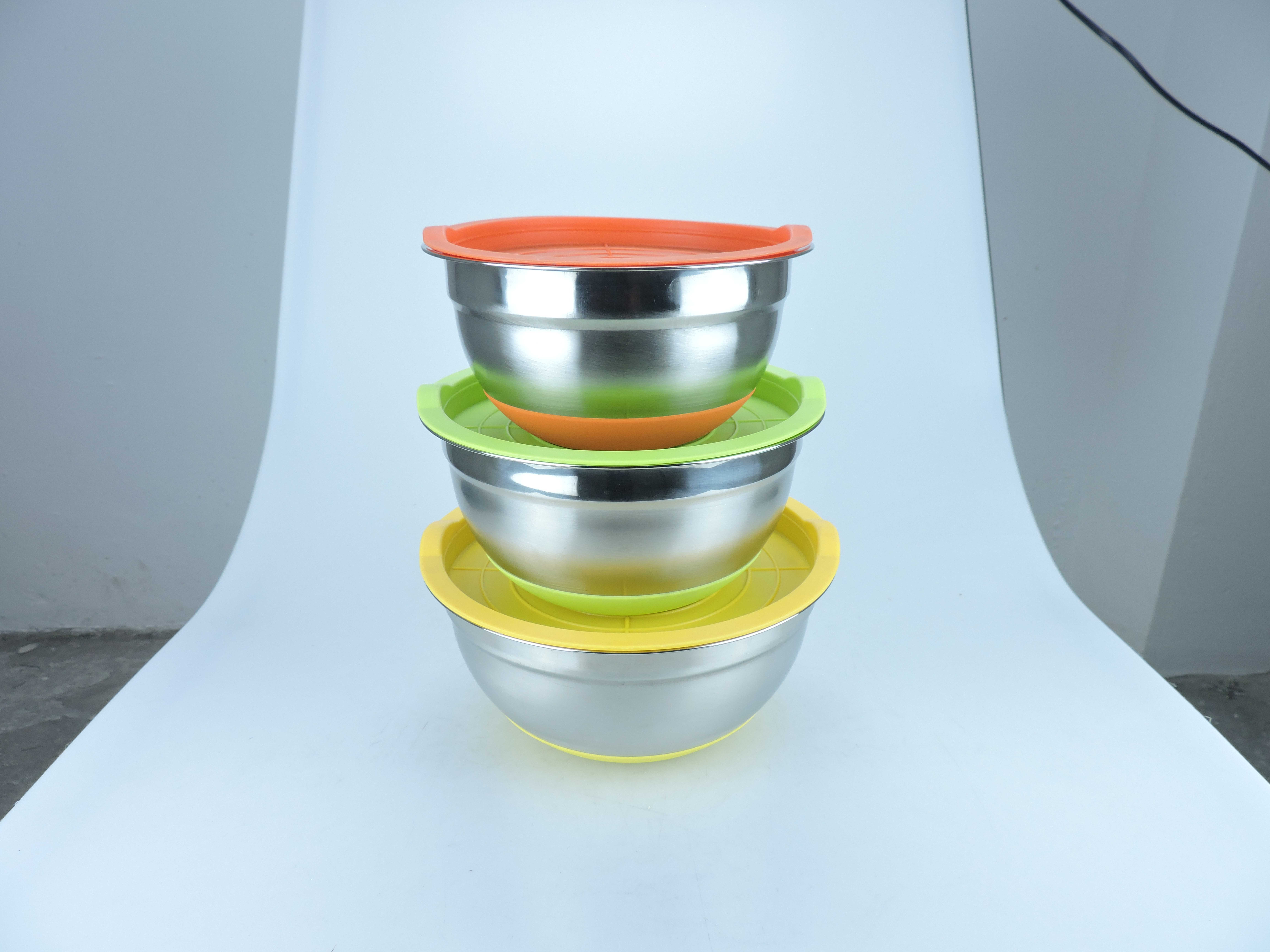 201不锈钢沙拉盆家用碗彩色硅胶盖 多规格组合可选详情9