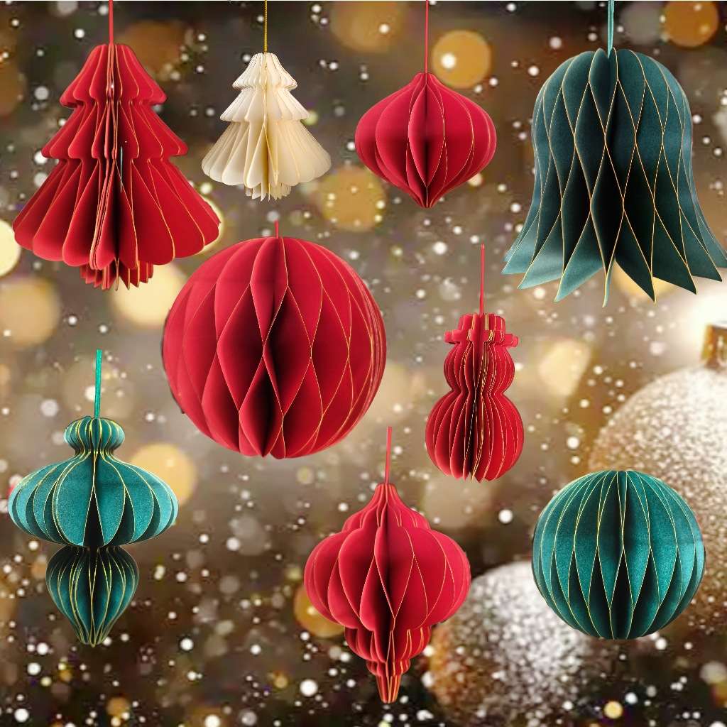 Christmas decorations, golden edge folding honeycomb Christmas tree, gourd snowman hanging ornaments, decorative items, hotel and shopping mall window display atmosphere styles detail image 2