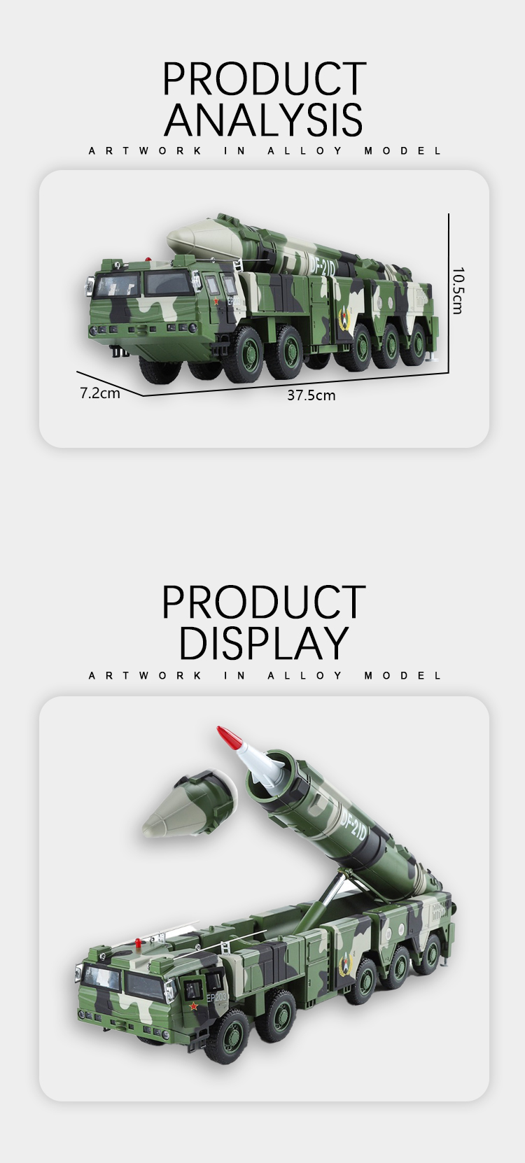 1:35 Dongfeng 21D missile launch vehicle simulation alloy car model, car model metal toy car ornament pic 4