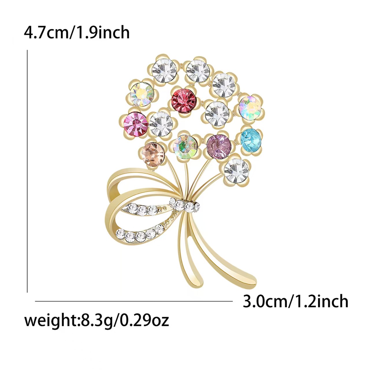 跨境新款轻奢彩钻手捧花胸针 气质百搭女士服饰胸花饰品别针详情3