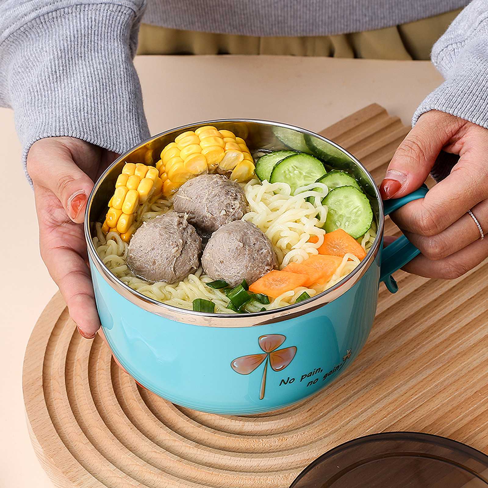 304不锈钢单耳、双耳双层中空隔热泡面碗汤碗 带盖学生饭碗泡面神器详情13