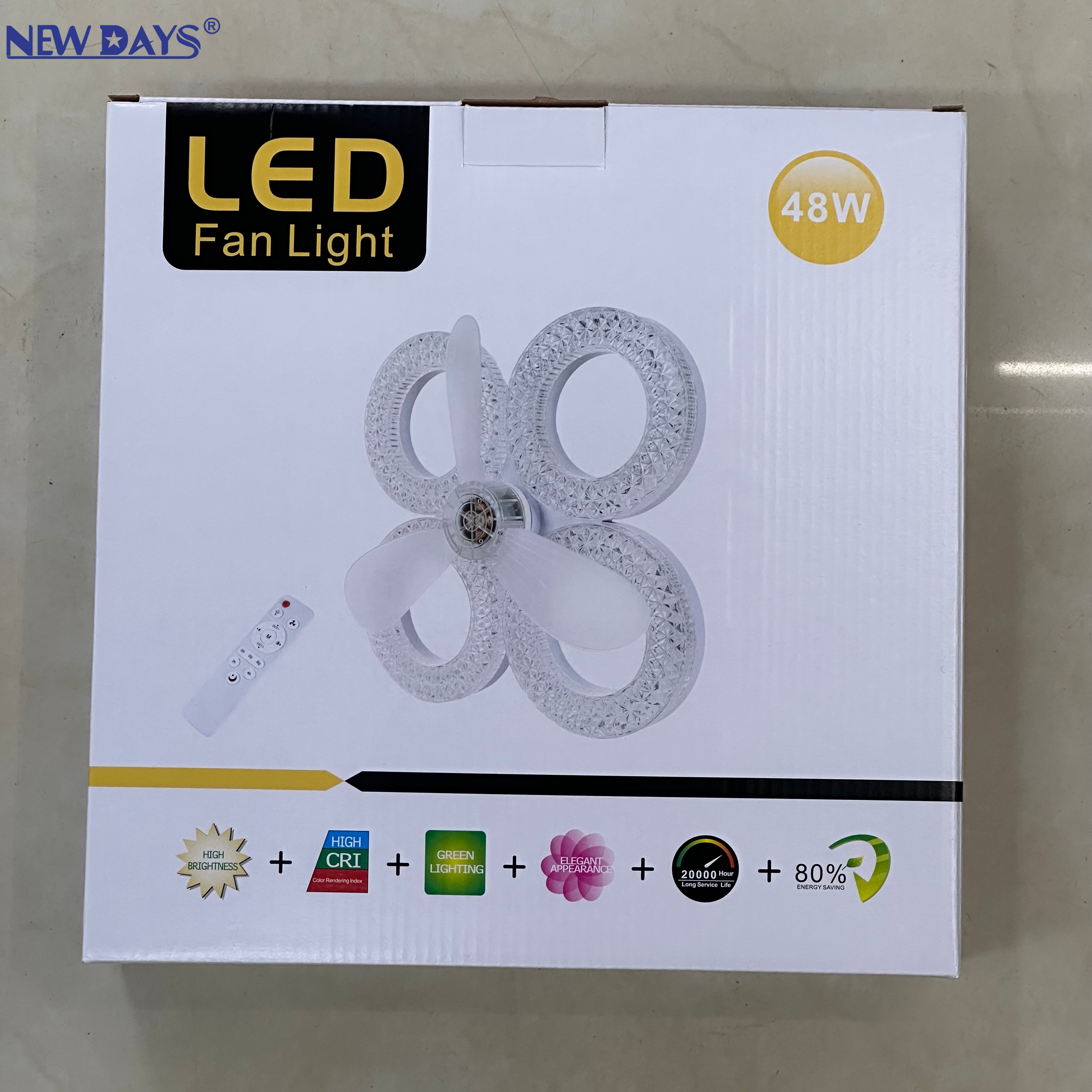 NEWDAYS brand cross border new arrival led cristal succión ventilador de techo luz de tres tonos con control remoto cabeza de lámpara E27 desmontable lámpara de ahorro de energía Specification image
