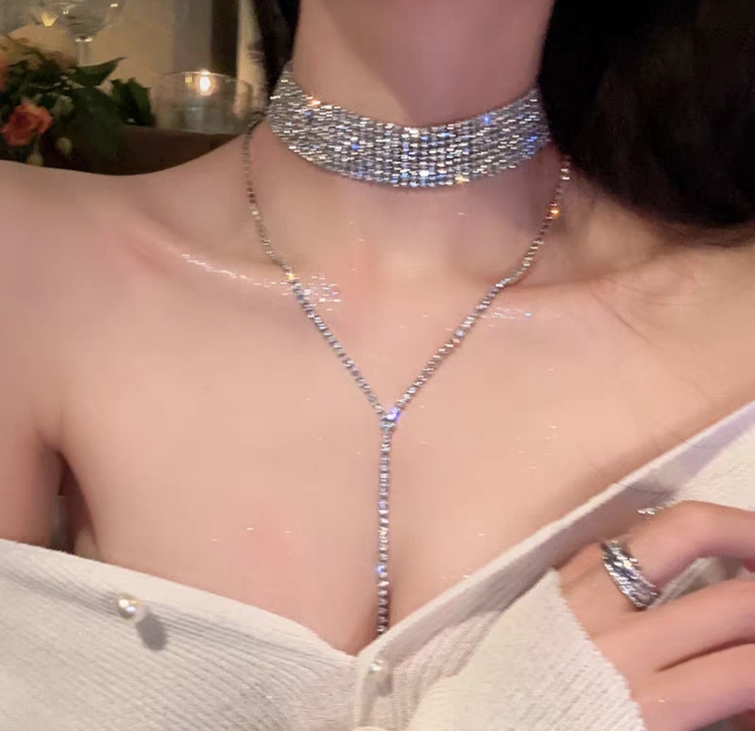 晚宴_满钻超闪流苏项链女轻奢小众设计感胸链高级锁骨链颈链