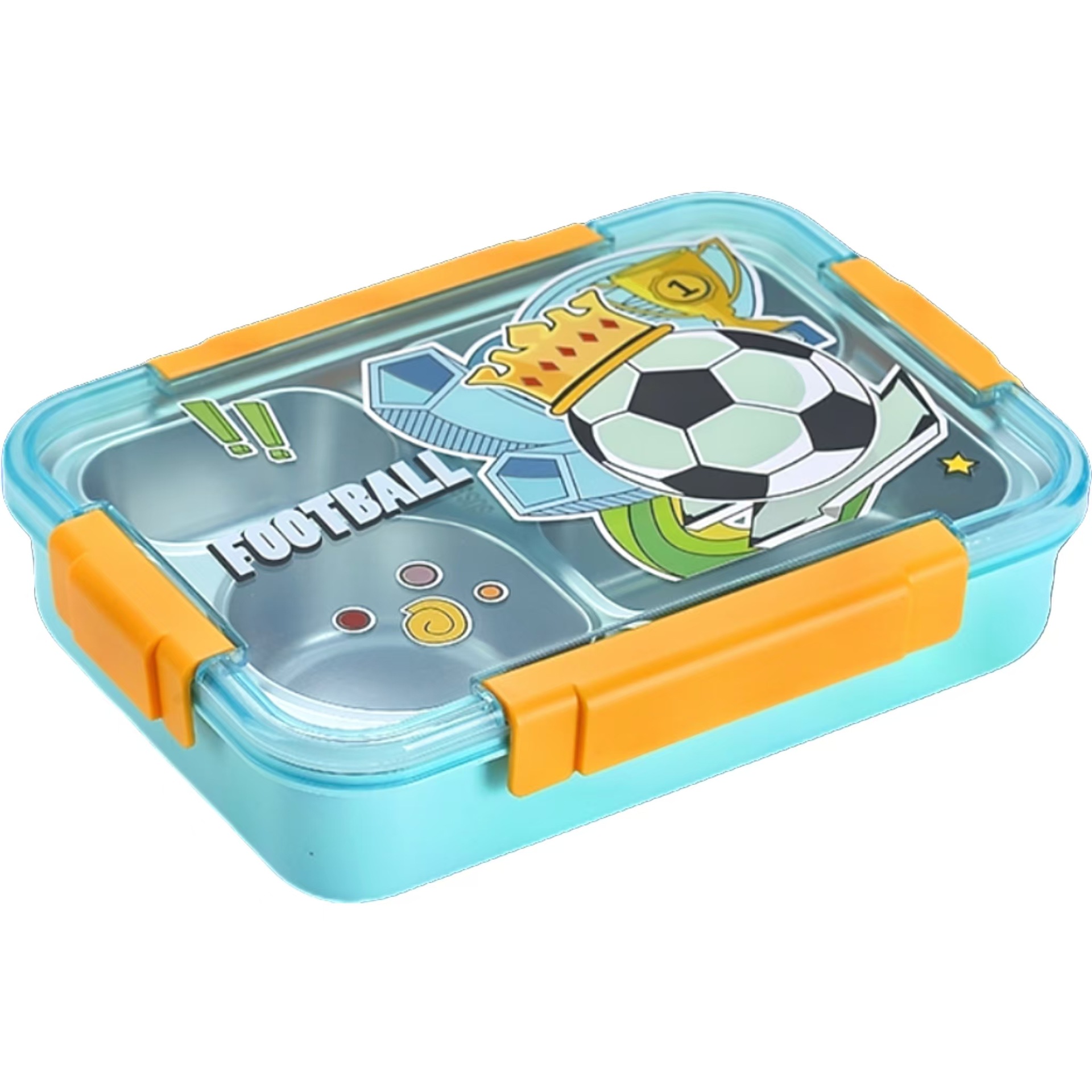 304 不锈钢卡扣分格饭盒 足球航天独角兽卡通印花 带汤碗 学生儿童便携便当盒详情2