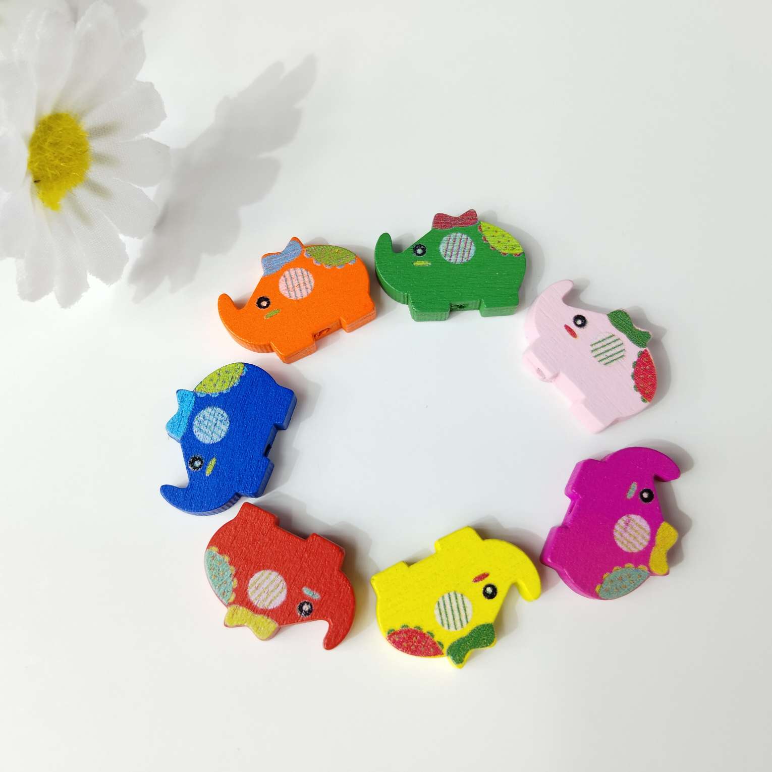 儿童饰品配件木质七彩DIY卡通小象