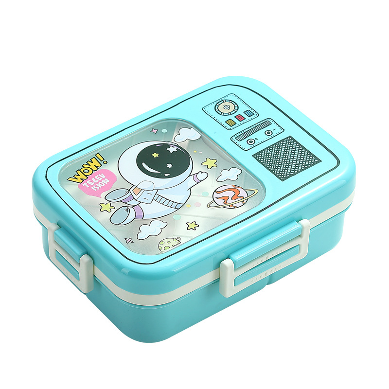 复古电视机造型分格饭盒 卡通独角兽熊猫印花 带酱料盒 学生儿童便携便当盒详情2