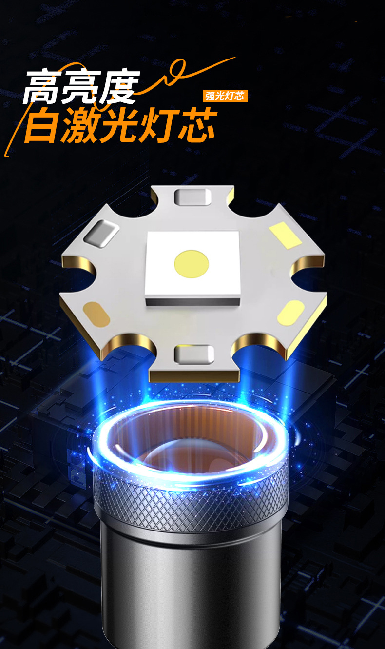 X126 rechargeable aluminum alloy flashlight, white laser dual light source focusing flashlight, side light high-intensity flashlight, outdoor emergency outdoor lighting flashlight pic 4