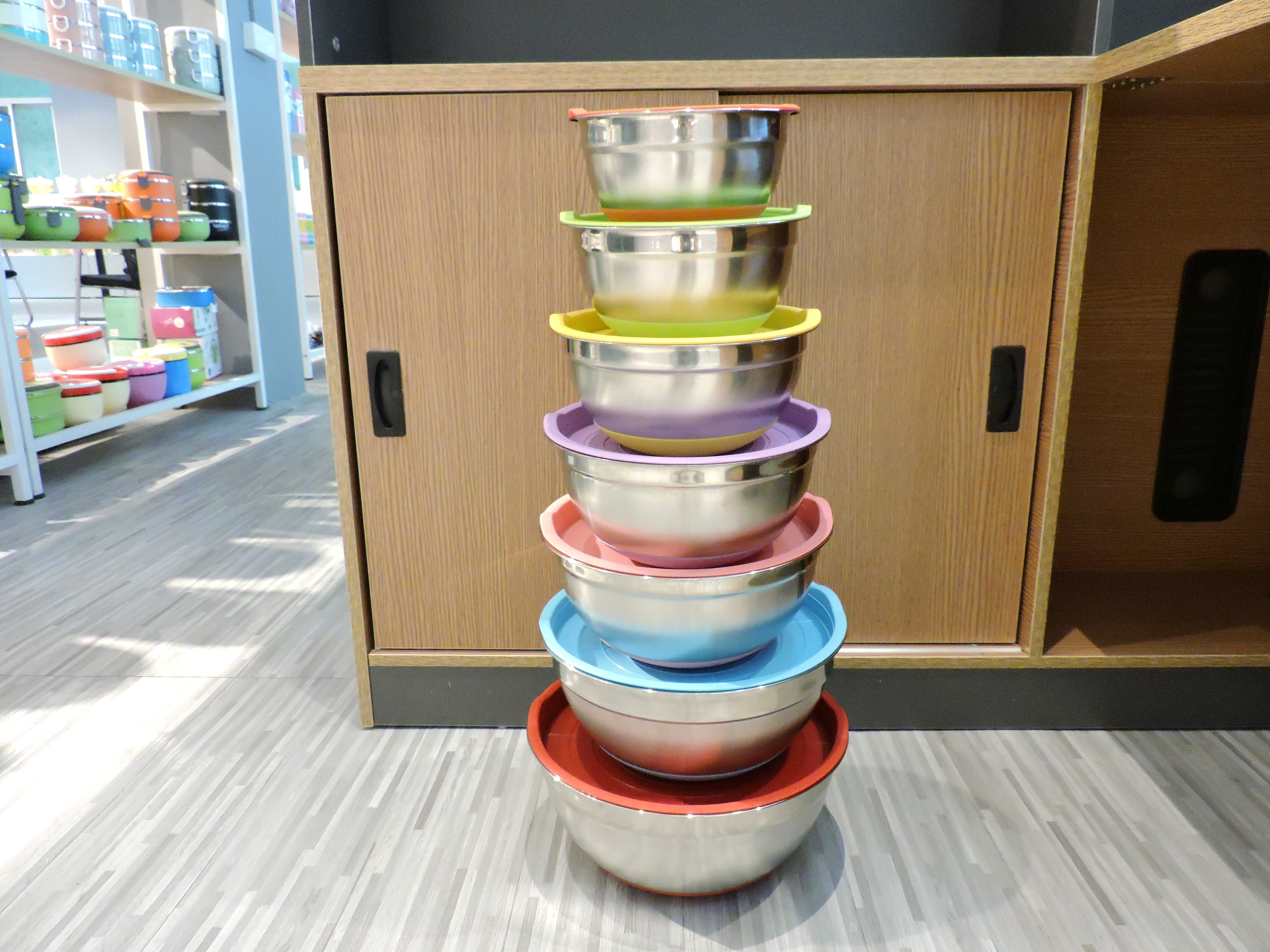 201不锈钢沙拉盆家用碗彩色硅胶盖 多规格组合可选详情10