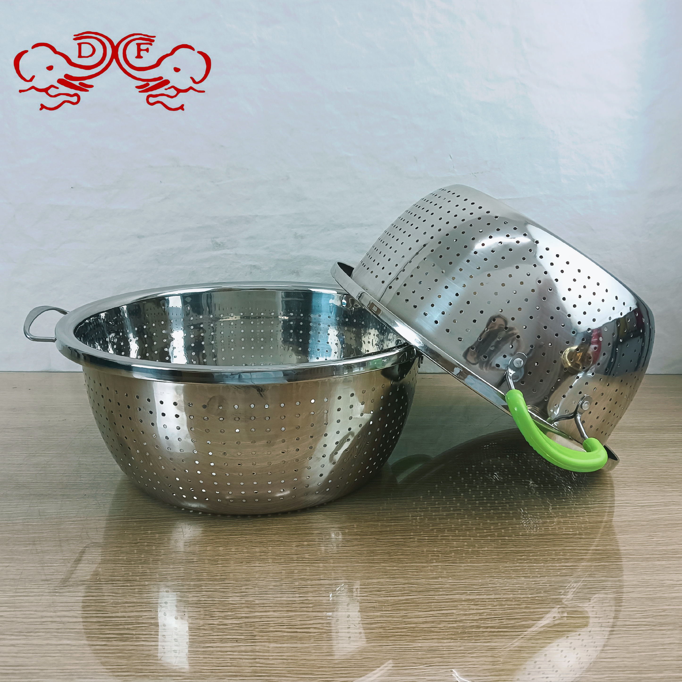 سلة فاكهة المثقوب ذات مقابض مزدوجة معززة بصلب غير قابل للصدأ (DF994830 details Picture