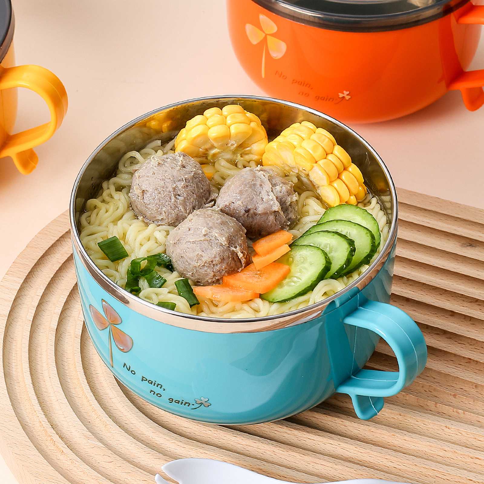 304不锈钢单耳、双耳双层中空隔热泡面碗汤碗 带盖学生饭碗泡面神器详情11