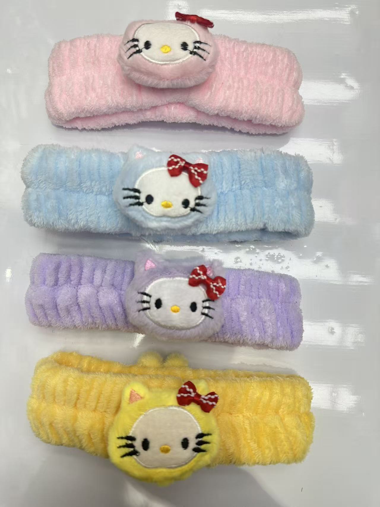 FLY1968Hello Kitty four-color plush hair band, embroidered bow hair accessory, cute hair band for girls and children, cute girl hair band