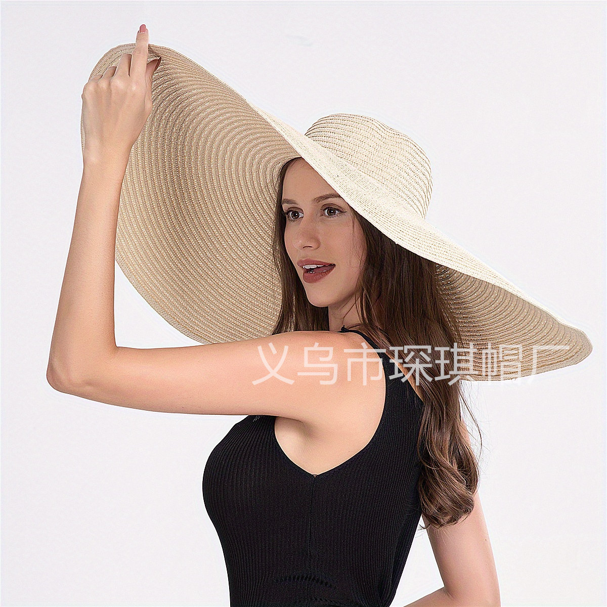 Ladies' cross-border bestsellers: Summer oversized brim straw hat, beach hat, seaside vacation sun protection hat, UV protection foldable, outdoor swimming pool shooting fashionable sun protection hat, solid color straw woven hat Item Picture