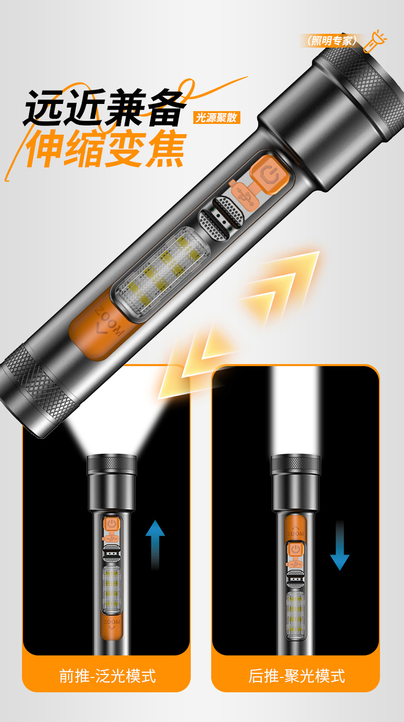 X126 rechargeable aluminum alloy flashlight, white laser dual light source focusing flashlight, side light high-intensity flashlight, outdoor emergency outdoor lighting flashlight pic 6