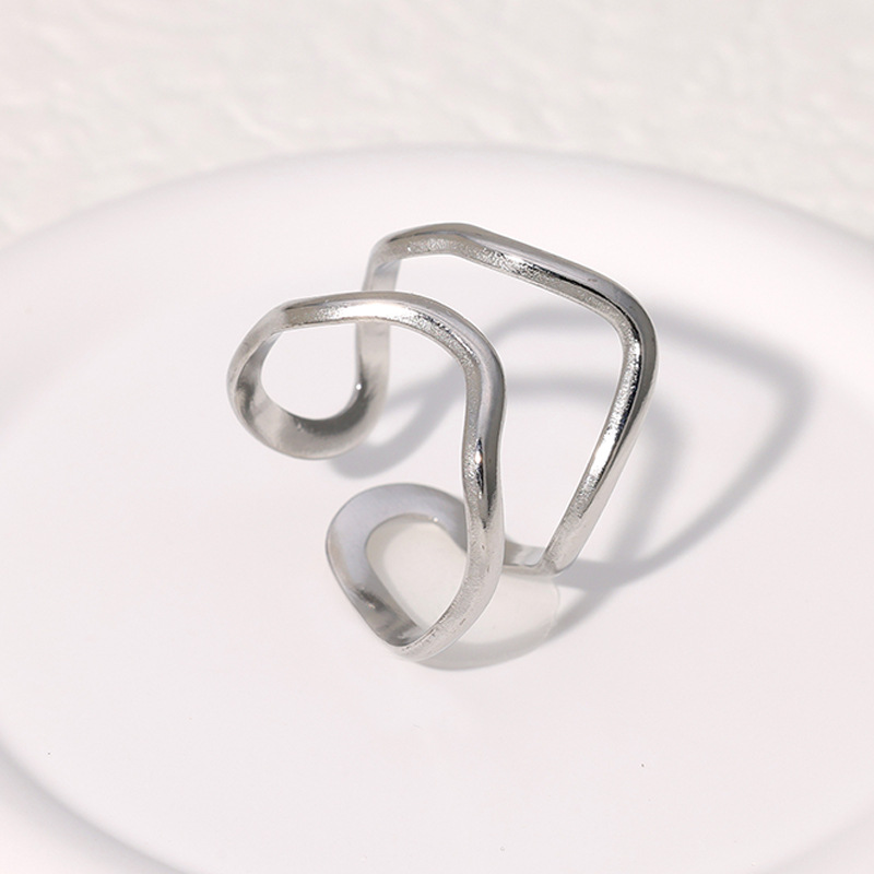 Trendy accessory fashion export bestseller Double-line wavy open ring in gold steel color YYKK011 Specification image