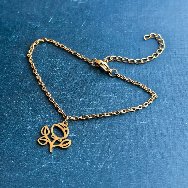 Cross-border foreign trade stainless steel titanium steel rose bracelet pendant necklace DIY jewelry accessories, personalized, trendy and fashionable detail image 7