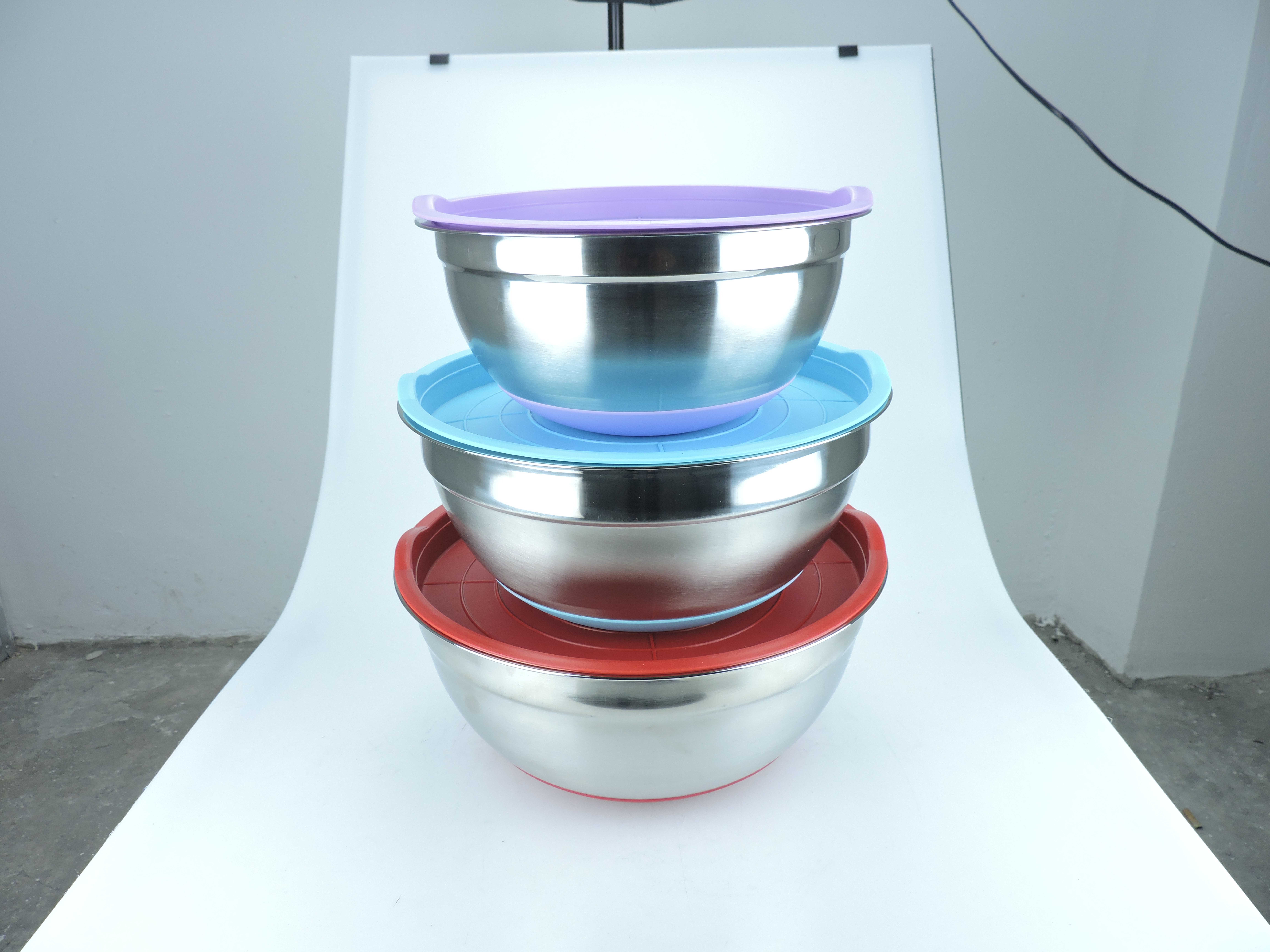 201不锈钢沙拉盆家用碗彩色硅胶盖 多规格组合可选详情8