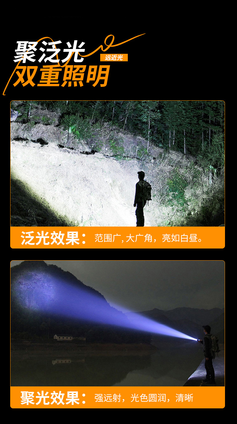 X126 rechargeable aluminum alloy flashlight, white laser dual light source focusing flashlight, side light high-intensity flashlight, outdoor emergency outdoor lighting flashlight pic 5