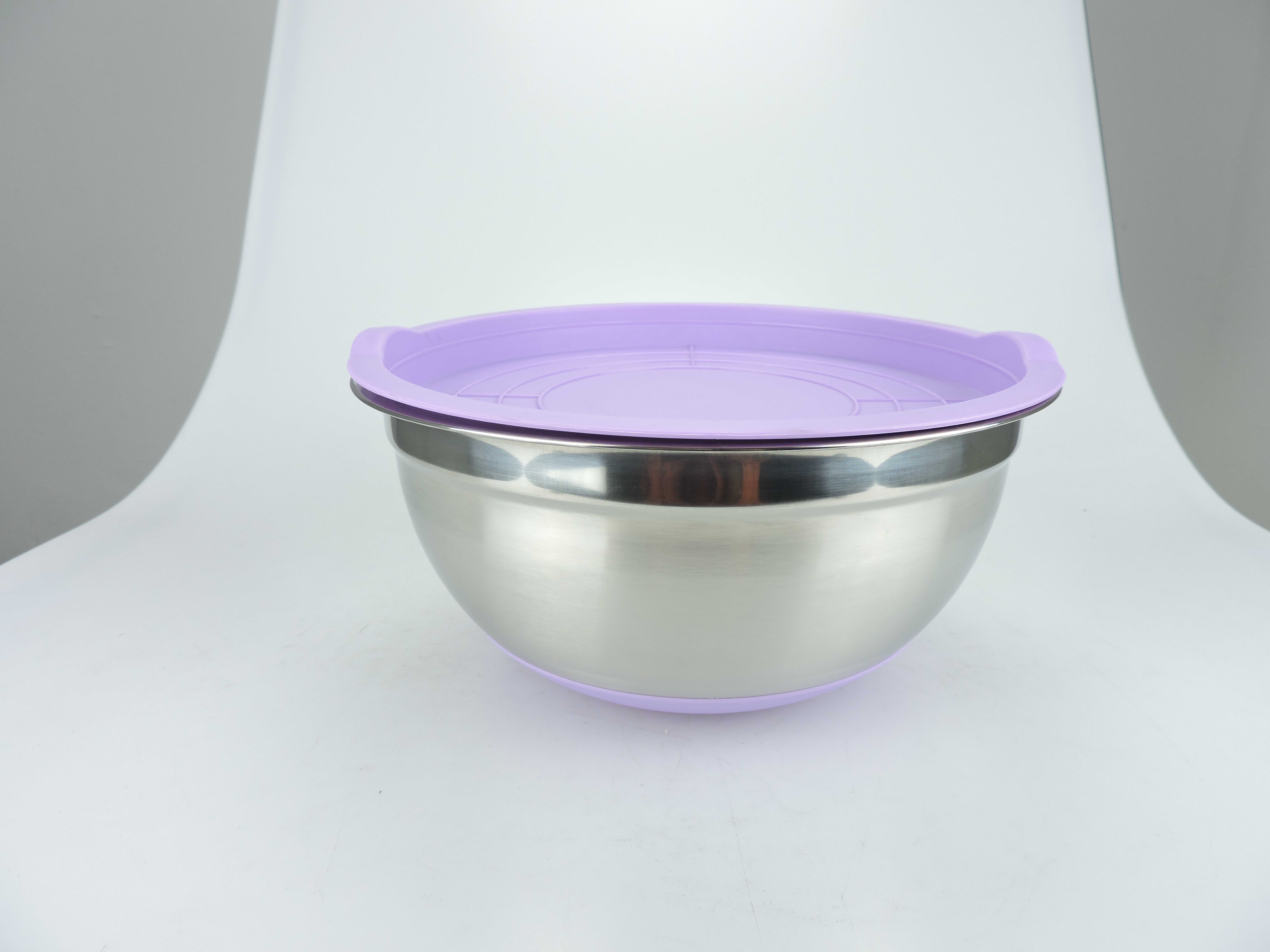 201不锈钢沙拉盆家用碗彩色硅胶盖 多规格组合可选详情1