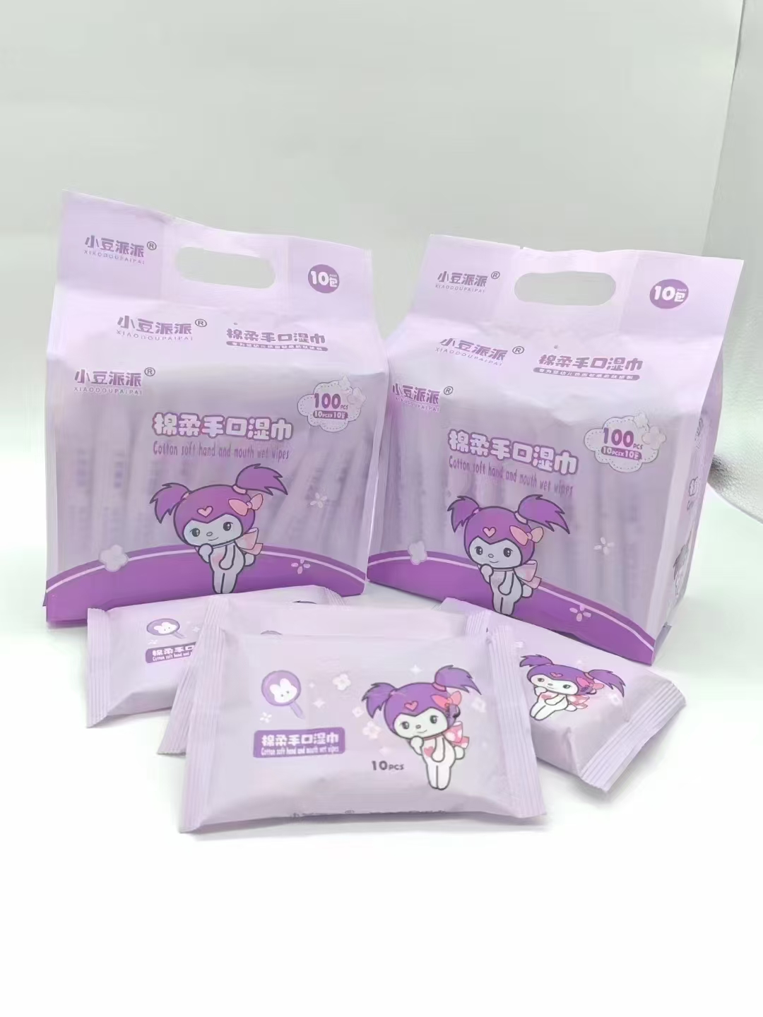 Xiaodou Pai Pai Pink Cartoon Cotton Soft Hand And Mouth Wet Wipes, Large Individual Package, Hydrating And Moisturizing details Picture