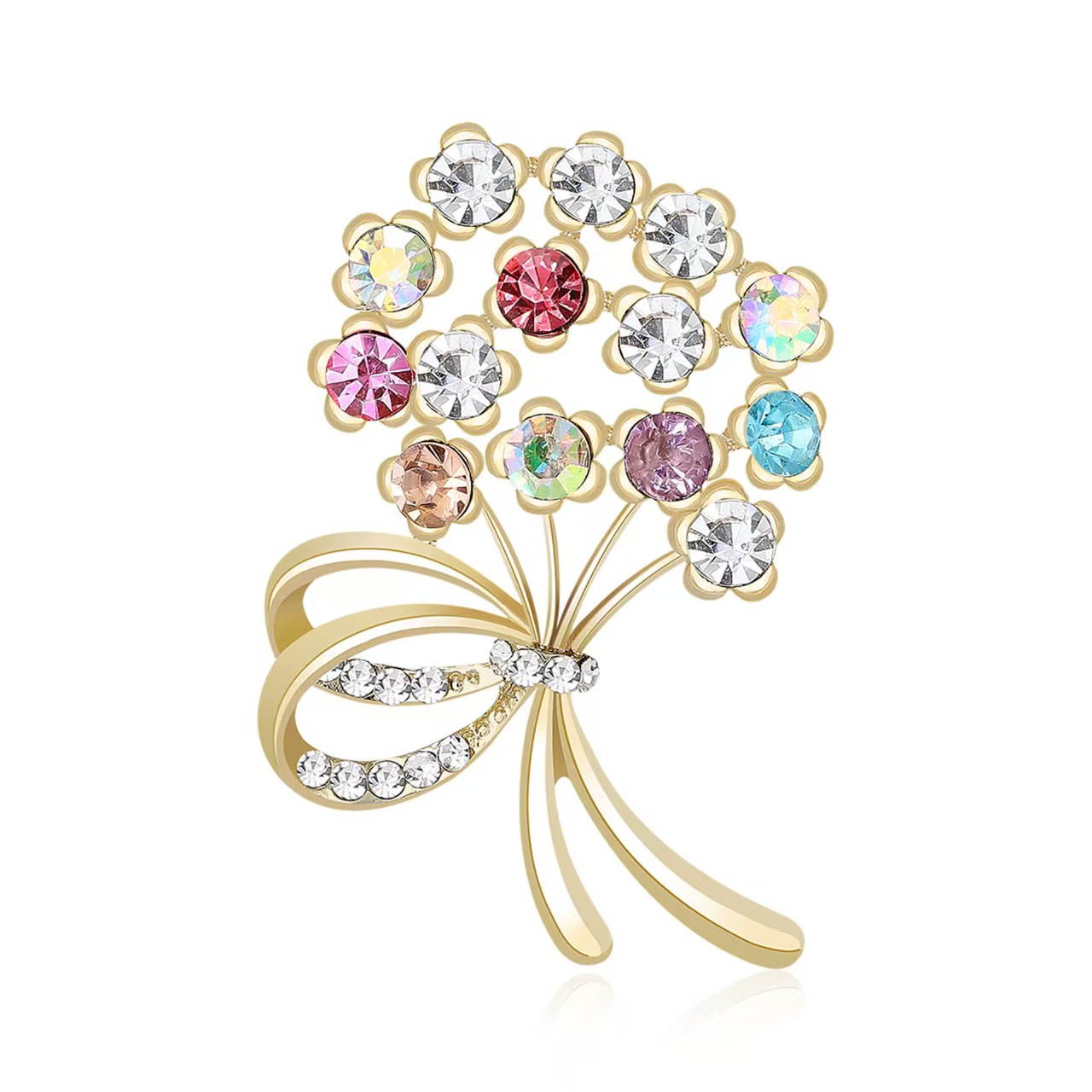 跨境新款轻奢彩钻手捧花胸针 气质百搭女士服饰胸花饰品别针