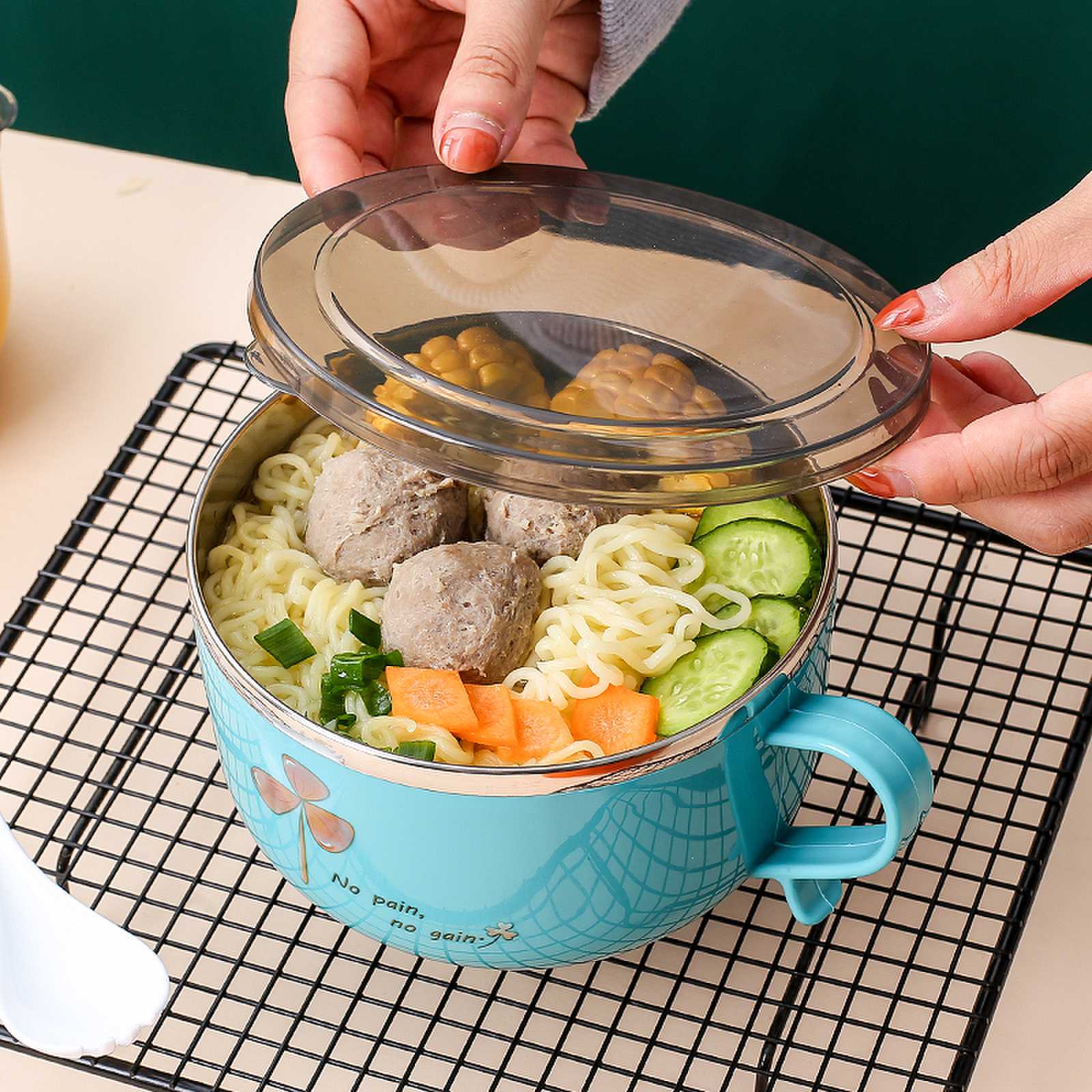 304不锈钢单耳、双耳双层中空隔热泡面碗汤碗 带盖学生饭碗泡面神器详情14