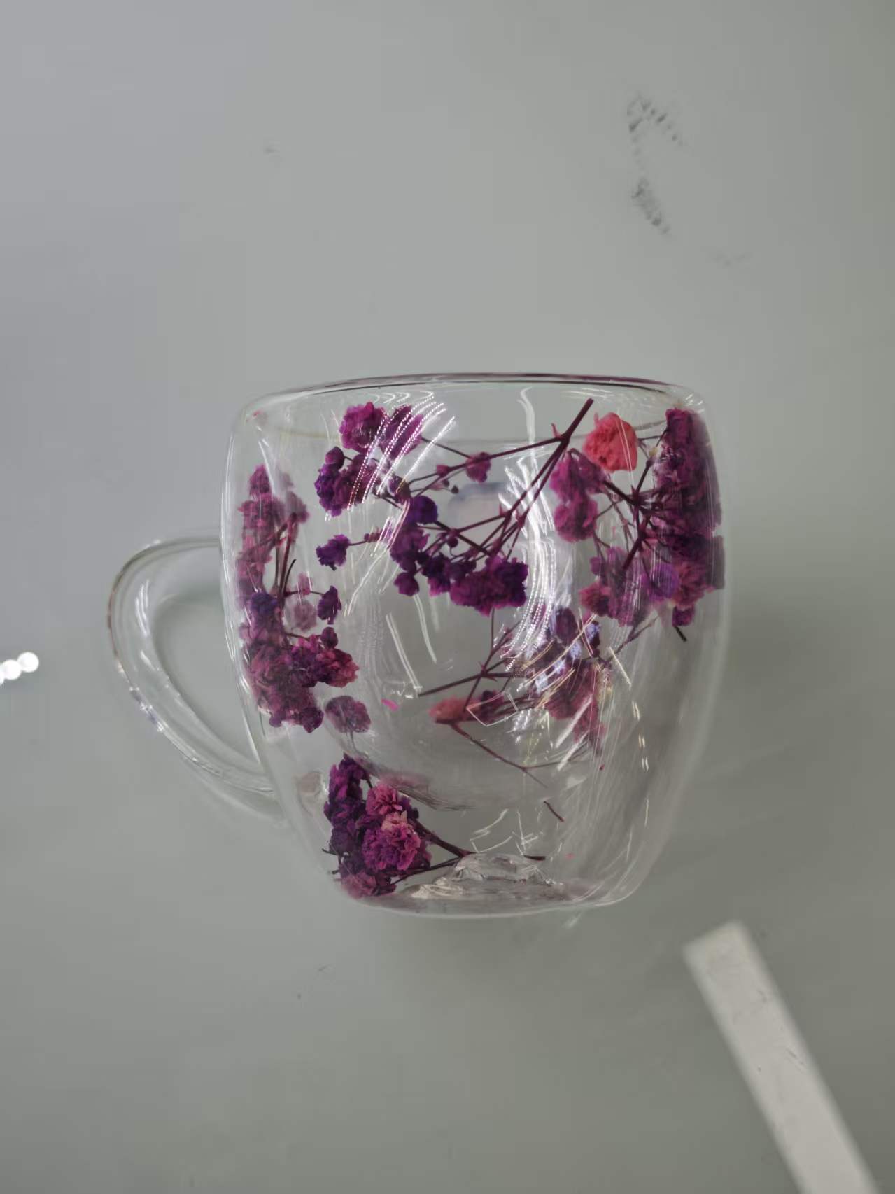 Dried flower decorated transparent glass cups, tea cups, ornaments, home creative gifts and presents