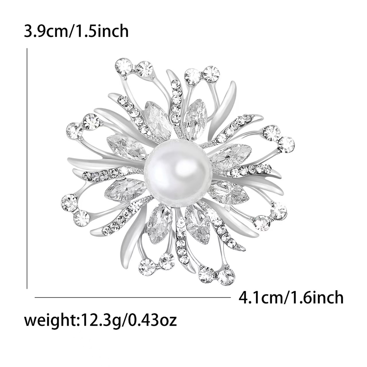 Classic and elegant alloy pearl rhinestone eternal flower brooch, gentle and generous women's dress brooch accessory pin Specification image