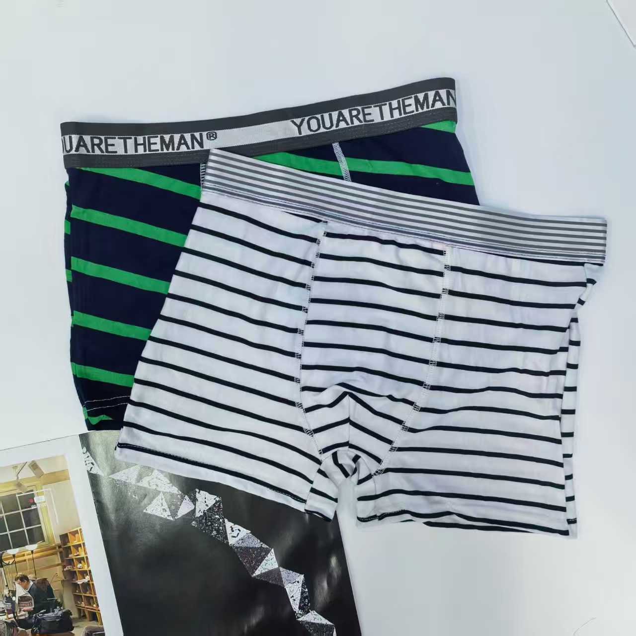 1464# Men's striped printed underwear for export to the Middle East and Africa, men's pure cotton underwear with contrasting color letter waistband QNI Application Scenario