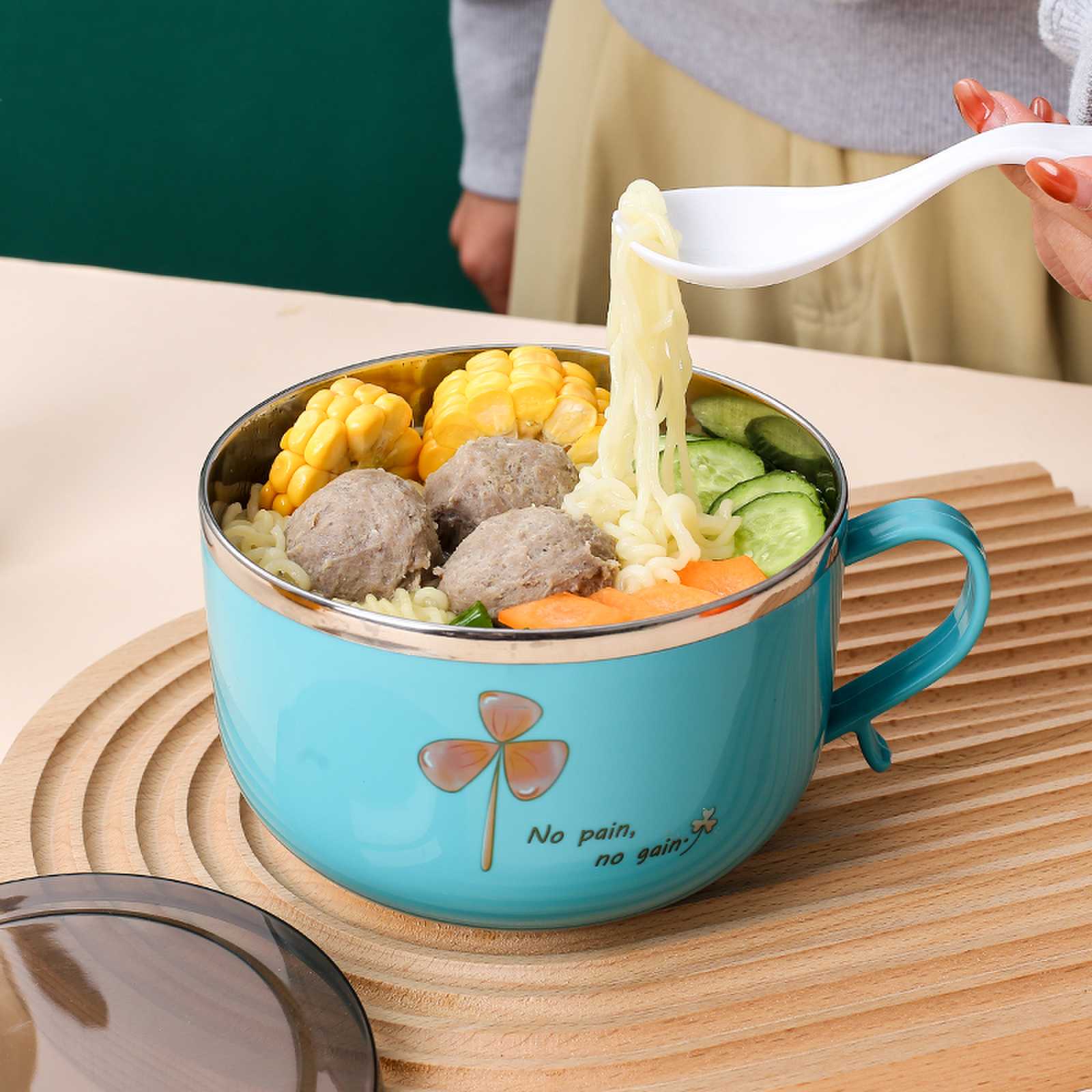 304不锈钢单耳、双耳双层中空隔热泡面碗汤碗 带盖学生饭碗泡面神器详情12