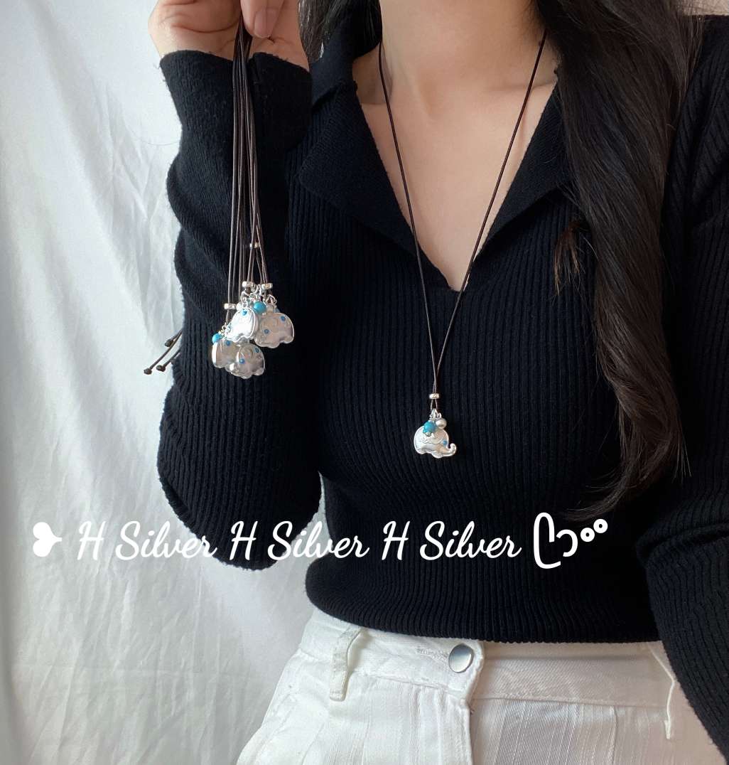 思兰银饰S925纯银吉祥小象项链韩国风新中式编绳简约春款拉丝女款详情图5