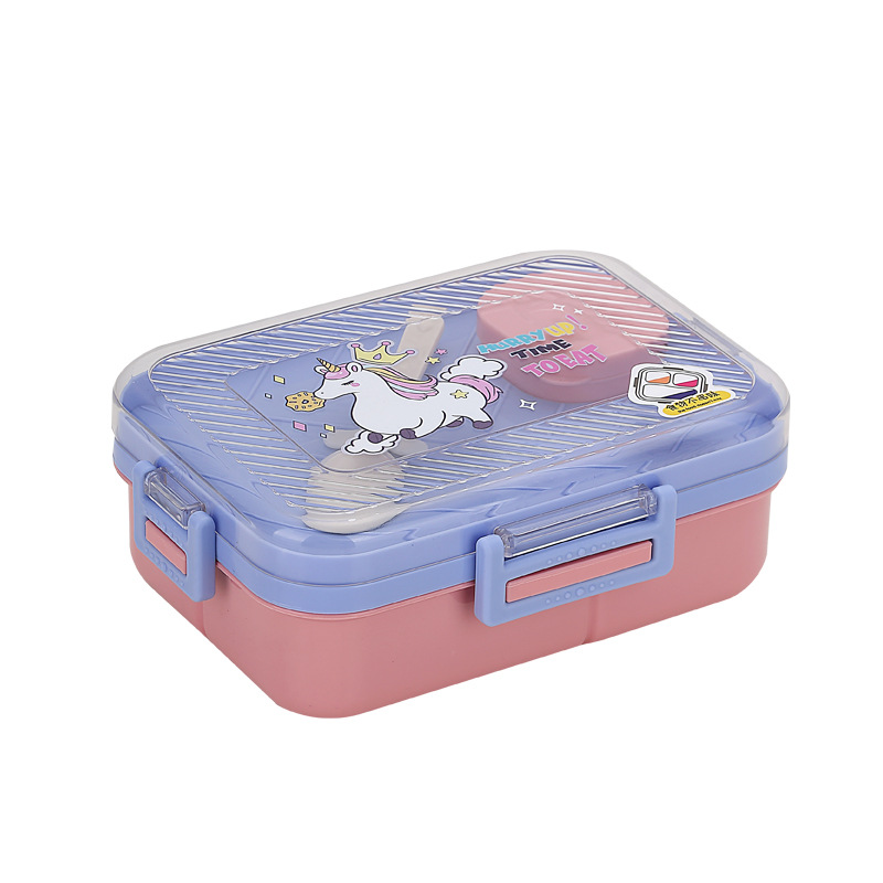 卡通分格便携便当盒 食品级 PP 材质 自带餐具与酱料盒 学生儿童防漏饭盒详情2