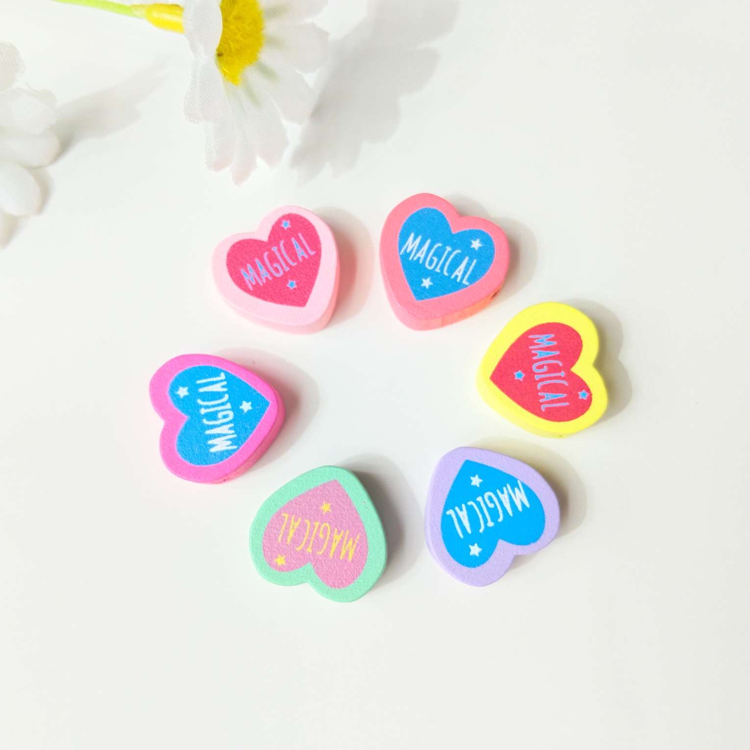 儿童饰品配件木质DIY马卡龙色桃心