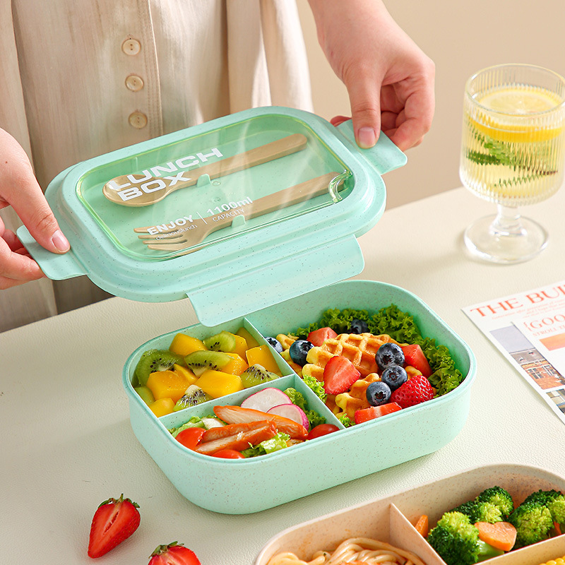 The plastic bamboo fiber eco-friendly storage lunch box with multiple compartments is portable and can be stacked details Picture