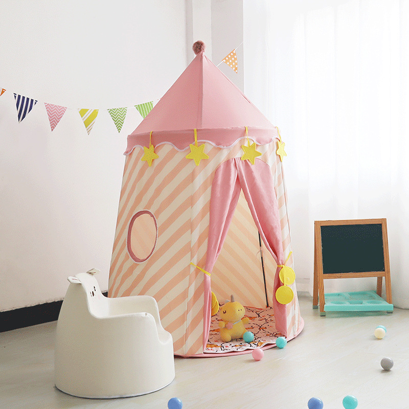 粉色条纹儿童帐篷户外亲子游戏帐篷