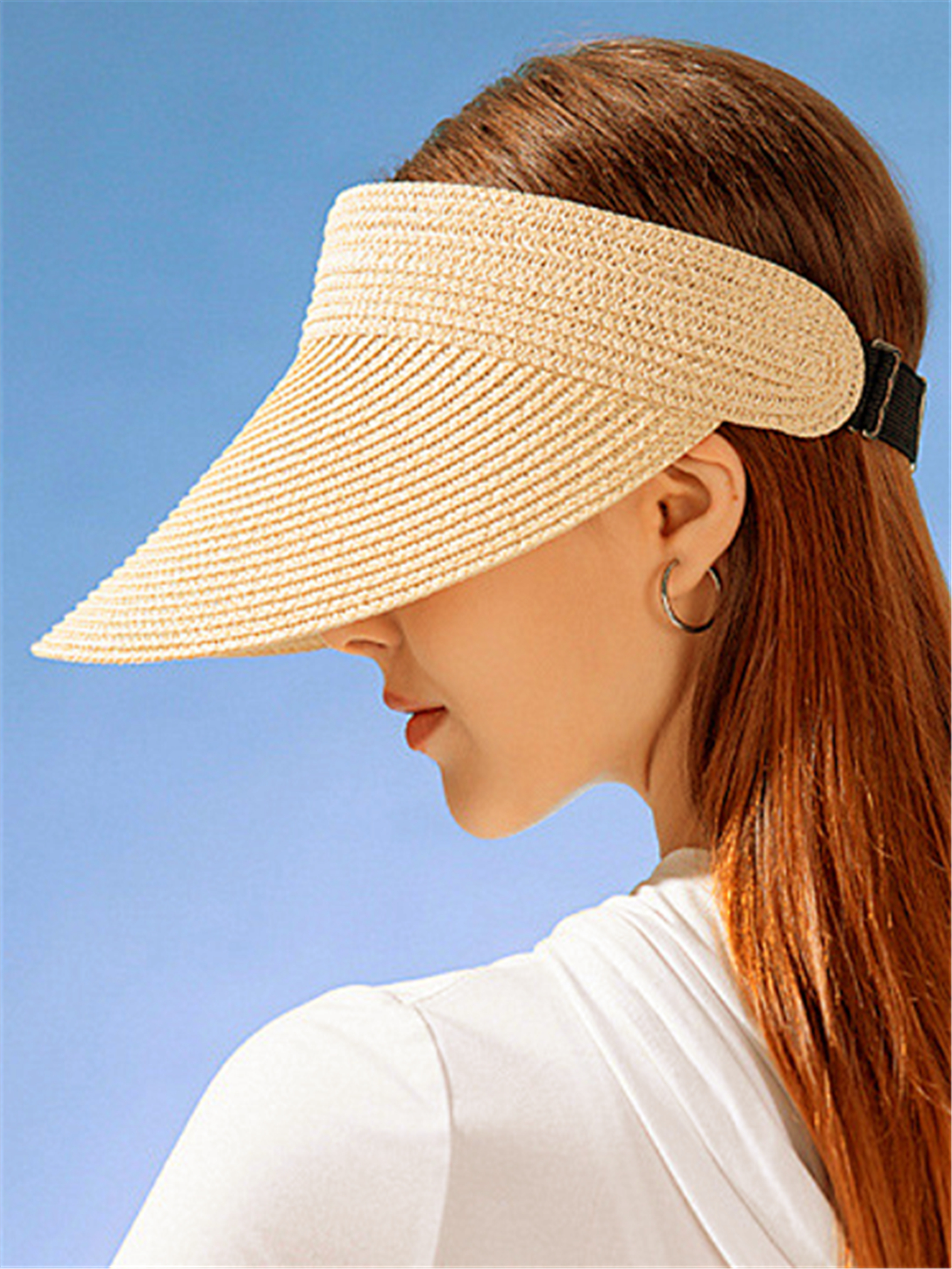 Women's summer straw hat, open-top straw hat, baseball hat, sun hat, wide-brimmed sun protection hat, sun hat, vacation beach hat, outdoor casual cycling hat, versatile and foldable hat details Picture